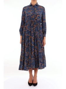 Beard long blue patterned dress with long sleeves