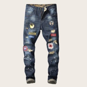 Blauw Casual Heren Jeans Patched