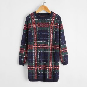 Casual Gevlochten Sweater jurken voor meisjes Geplisseerde
