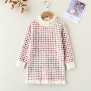 Casual Houndstooth Sweater jurken voor meisjes Ruches