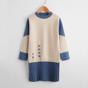 Casual Kleurblok Sweater jurken voor meisjes Geplooide