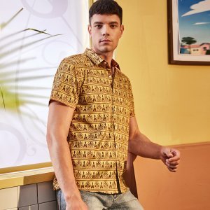 Shein - Geel vakantie tribal overhemd voor man voorpand met knoopjes