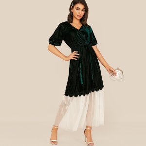 Shein - Groen elegant kleurblok arabische kleding schulp