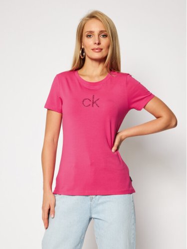 Calvin Klein T-Shirt Ss Ck Lurex Logo Tee K20K202363 Różowy Slim Fit