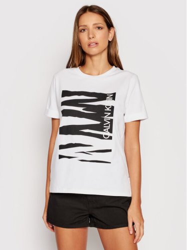 Calvin Klein T-Shirt Zebra Print K20K203030 Biały Regular Fit