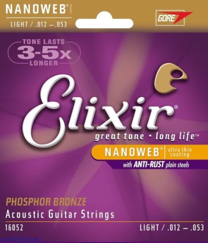1 set Elixir 16052 Nanoweb Acoustic Guitar Strings Light 12-53 Phosphor Bronze