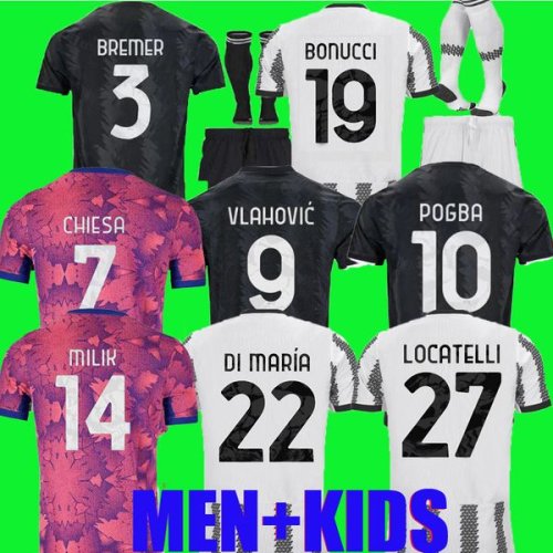 milik juventus soccer jersey third pink DI MARIA VLAHOVIC KEAN POGBA CHIESA McKENNIE LOCATELLI jerseys 22 23 Kits Men Kids uniform fans player version 2022 2023 home