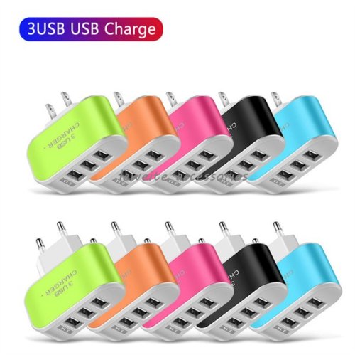 Multi-Port 5v 2a 3usb Usb Wall Charger Adapter For Iphone Samsung Oppo Charging Travel US UK Plug Candy Color LED Luminous