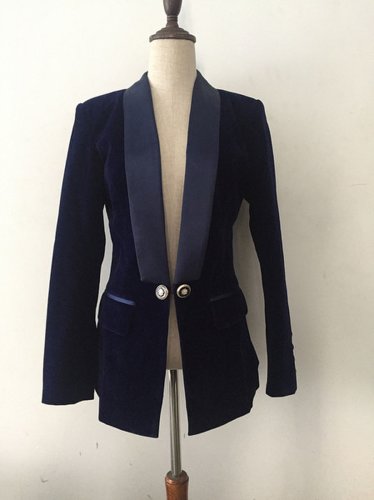 Premium New Style Top Quality Original Design Women's Personality Velvet Blazer Jacket Satin Shawl collar Blazer Coat Outwear Black & Navy