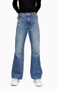 Womens CONSIDERED Topshop Two Rigid Flare Jeans, Mid Stone