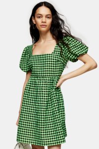 Topshop - Womens lime green gingham mini dress, lime