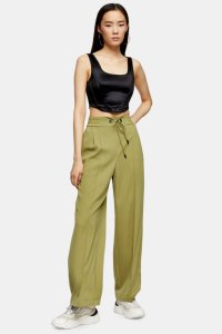 Womens Olive Wide Leg Jogger Style Trousers, Olive
