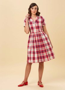 Joanie - Pepper check shirt dress - red - vintage style