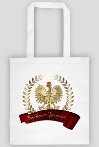 Krzyzowiec - Bóg honor ojczyzna, torba patriotyczna, torba chrześcijańska, torba katolicka, bawełniana, biała