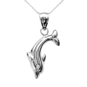 Gold Boutique - 0.01ct diamond dolphin pendant necklace in 9ct white gold