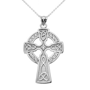 0.12ct Diamond Trinity Knot Cross Pendant Necklace in 9ct White Gold