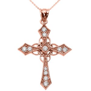 0.18ct Diamond Cross Pendant Necklace in 9ct Rose Gold