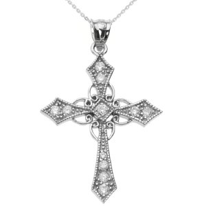 0.18ct Diamond Cross Pendant Necklace in 9ct White Gold
