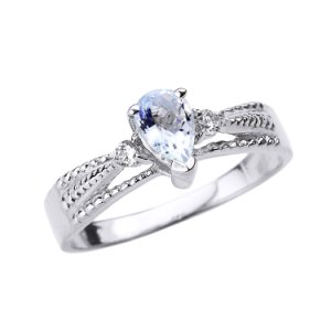 0.3ct Aquamarine and Diamond Engagement Ring in 9ct White Gold