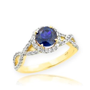 0.6ct Sapphire and Diamond Infinity Halo Engagement Ring in 9ct Gold