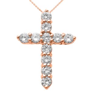 0.77ct Diamond Cross Pendant Necklace in 9ct Rose Gold
