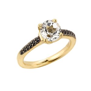 1.8ct White Topaz and Black Diamond Engagement Ring in 9ct Gold