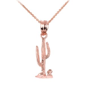Cactus Charm Pendant Necklace in 9ct Rose Gold