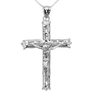 CZ Crucifix Cross Pendant Necklace in Sterling Silver