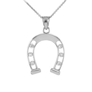 CZ Good Luck Horseshoe Pendant Necklace in Sterling Silver