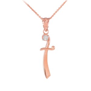 Gold Boutique - Cz scimitar sword pendant necklace in 9ct rose gold