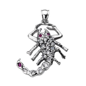 CZ Scorpion Pendant Necklace in Sterling Silver
