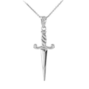 Dagger Knife Pendant Necklace in 9ct White Gold