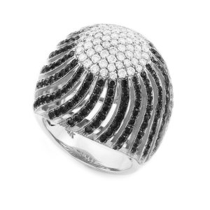 Diamond and Black Diamond Pave Cocktail Dome Ring in 9ct Two-Tone Gold