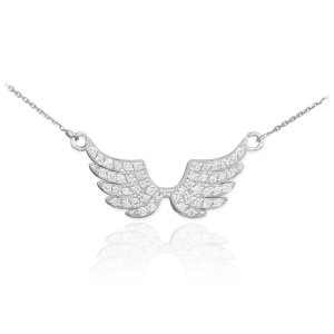 Diamond Angel Wings Pendant Necklace in 9ct White Gold