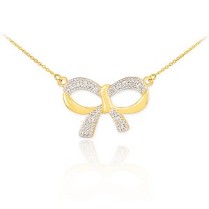 Diamond Bow Pendant Necklace in 9ct Two-Tone Gold