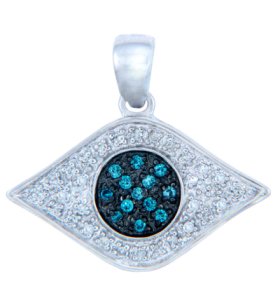 Diamond Evil Eye Pendant Necklace in 9ct White Gold