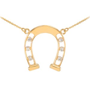 Diamond Good Luck Horseshoe Pendant Necklace in 9ct Gold
