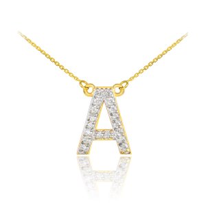 Diamond Letter A Pendant Necklace in 9ct Gold