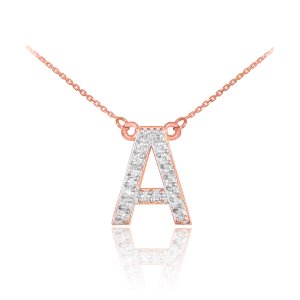Diamond Letter A Pendant Necklace in 9ct Rose Gold