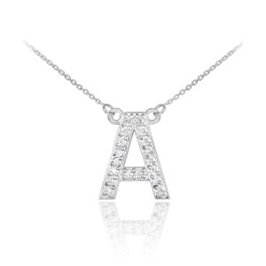 Diamond Letter A Pendant Necklace in 9ct White Gold