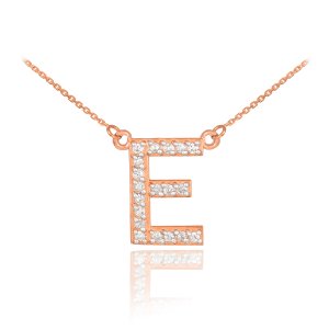 Diamond Letter E Pendant Necklace in 9ct Rose Gold