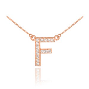 Diamond Letter F Pendant Necklace in 9ct Rose Gold