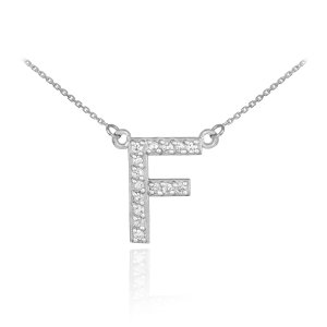 Diamond Letter F Pendant Necklace in 9ct White Gold