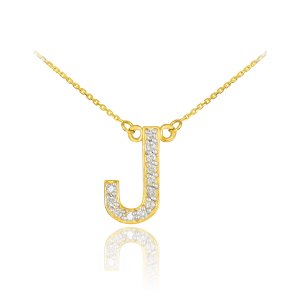 Diamond Letter J Pendant Necklace in 9ct Gold
