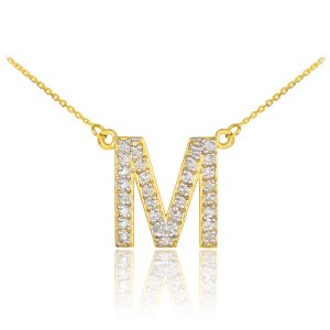 Diamond Letter M Pendant Necklace in 9ct Gold