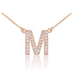 Diamond Letter M Pendant Necklace in 9ct Rose Gold