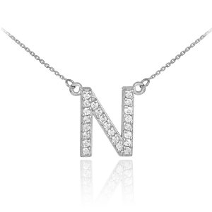 Diamond Letter N Pendant Necklace in 9ct White Gold