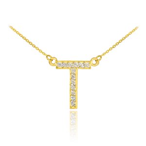 Diamond Letter T Pendant Necklace in 9ct Gold