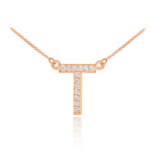 Diamond Letter T Pendant Necklace in 9ct Rose Gold