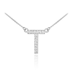 Diamond Letter T Pendant Necklace in 9ct White Gold